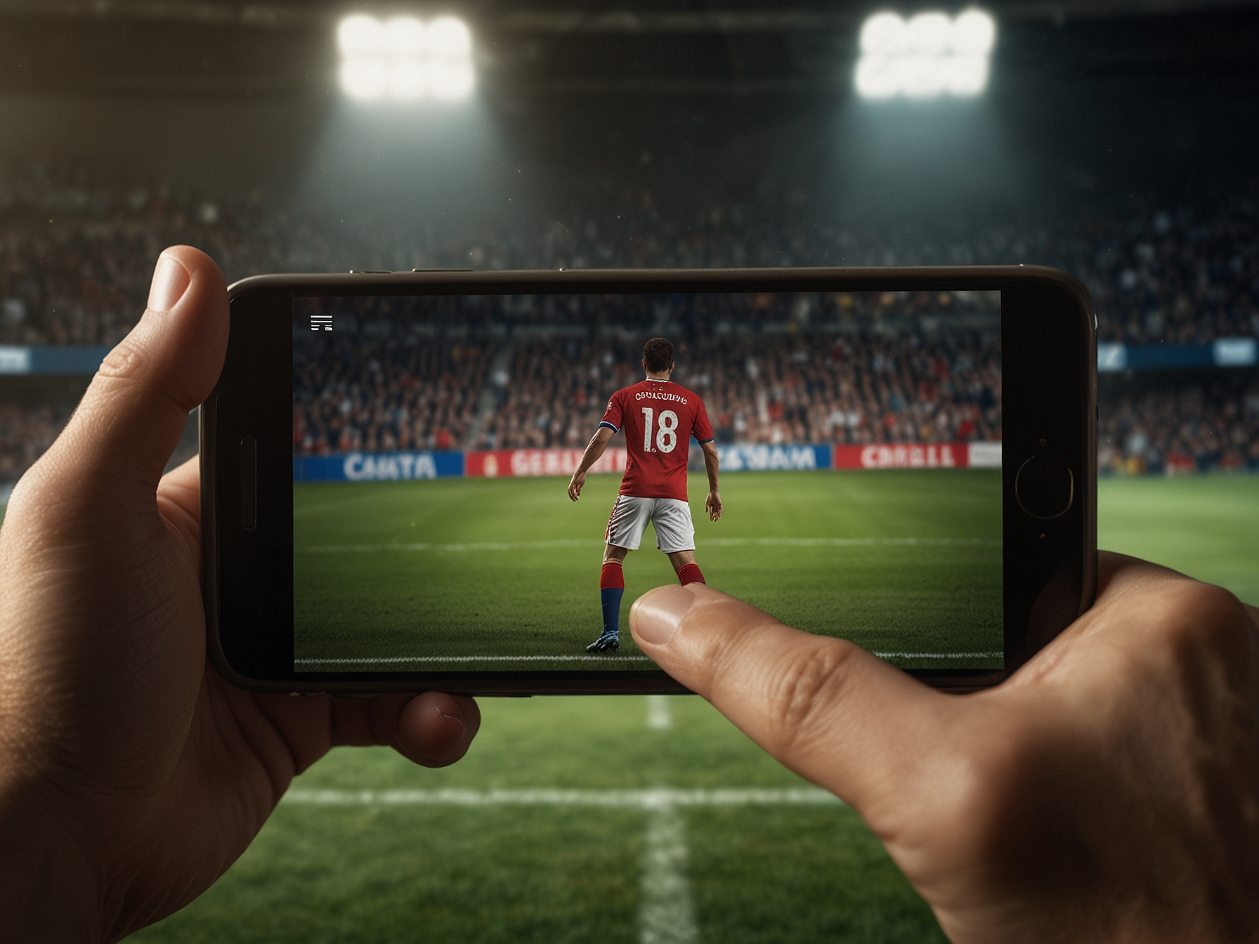 Giocatore che festeggia controllando l'app